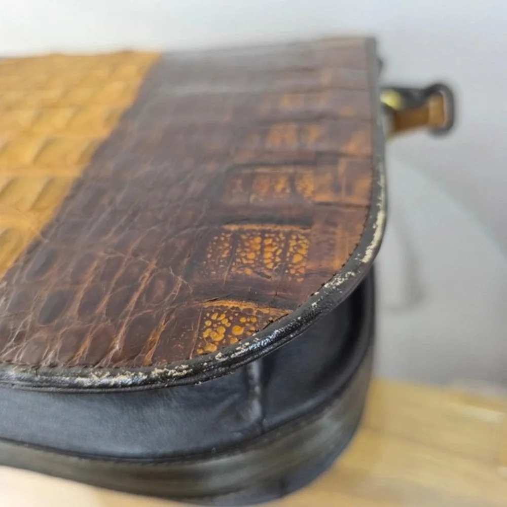 Vintage‎ Two Tone Brown Hornback Crocodile Skin Shoulder Bag Handbag - Picture 7 of 16